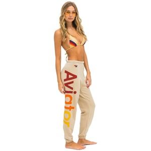 Aviator Nation 2 Sweatpants Small Rainbow Logo Tan Joggers Lounge Pants